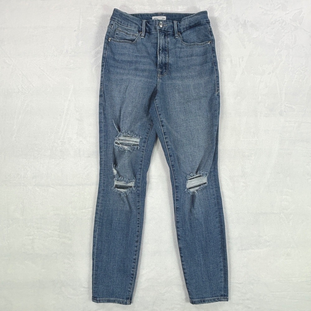 Good American Good Legs Crop High Rise Distressed Skinny Jeans Blue Size 4/27
